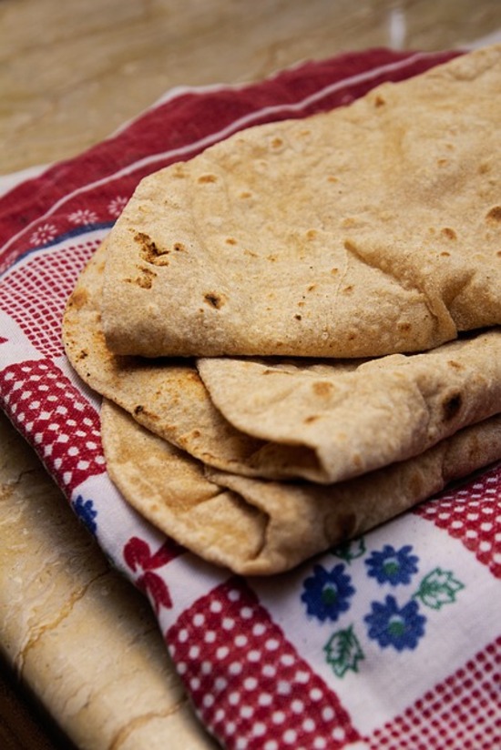 A stack of unleavened bread is served for the Lord's Supper.