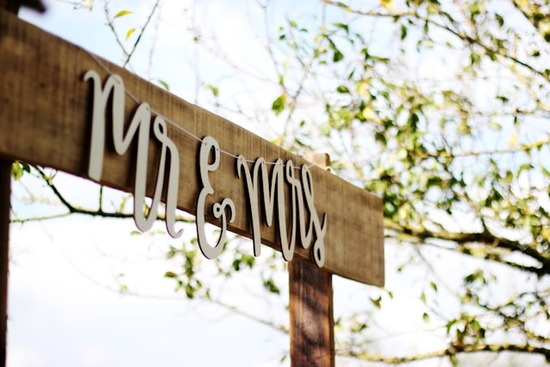 An outdoor wedding sign that says 