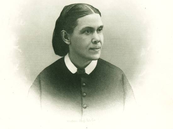 A portrait of Ellen White shows what she looked like.