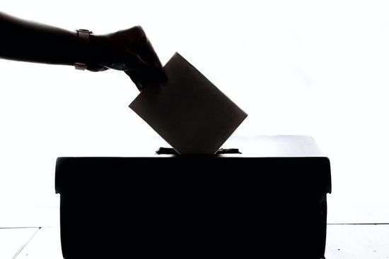 A silhouette of a hand placing a written vote in a box