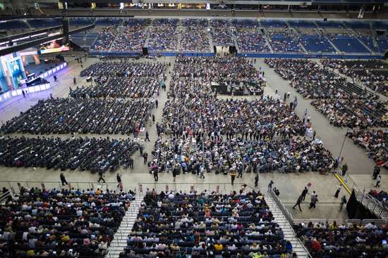 Thousands of attendees seated in a meeting at a General Conference session in San Antonio, Texas