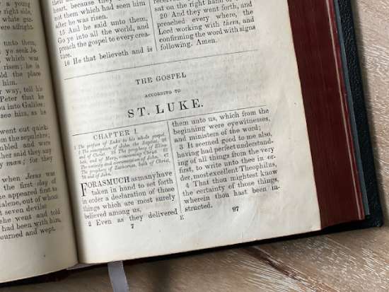 A Bible open to the Gospel of Luke